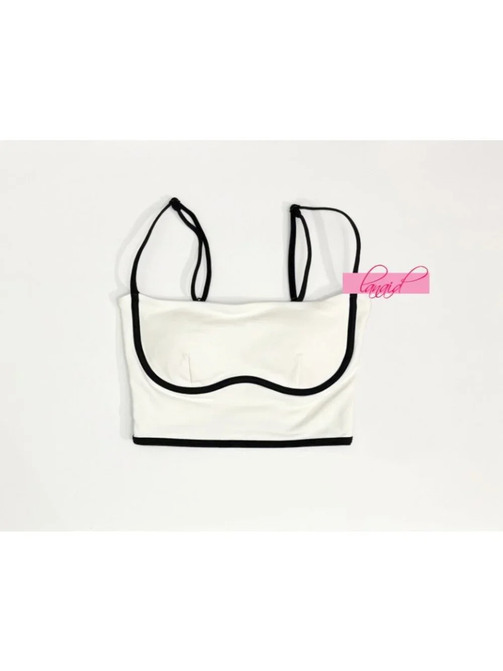 Alo Airbrush Streamlined Bra Tank Ivory Black Padded Sports Bralette Crop Top M
